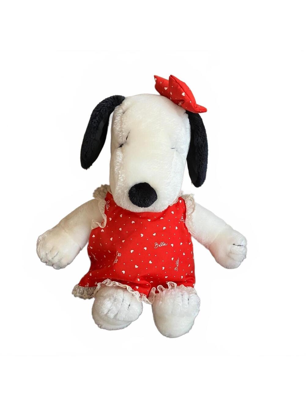 Vintage 1968 Snoopy Sister Belle 12" Plush Stuffed Animal Dog, Red Dress w/ Lace